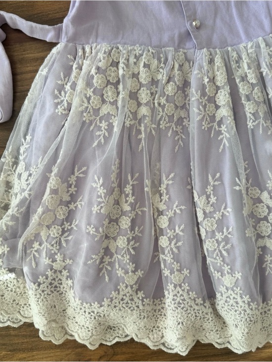 Caroline Kate Lavender Lace Overlay Linen Dress 6 - Picture 8 of 12